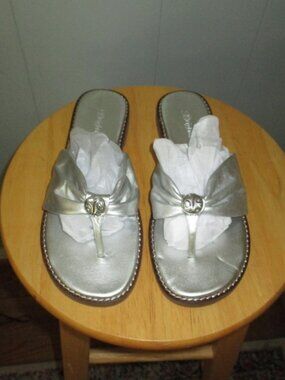 BRIGHTON Silver Metallic Leather Thong Sandal